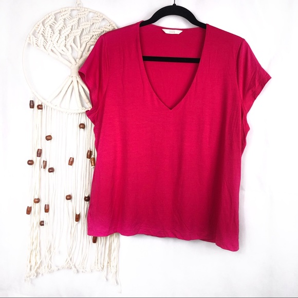Marks & Spencer Tops - MARKS & SPENCER PINK BLOUSE V NECK SHORT SLEEVE